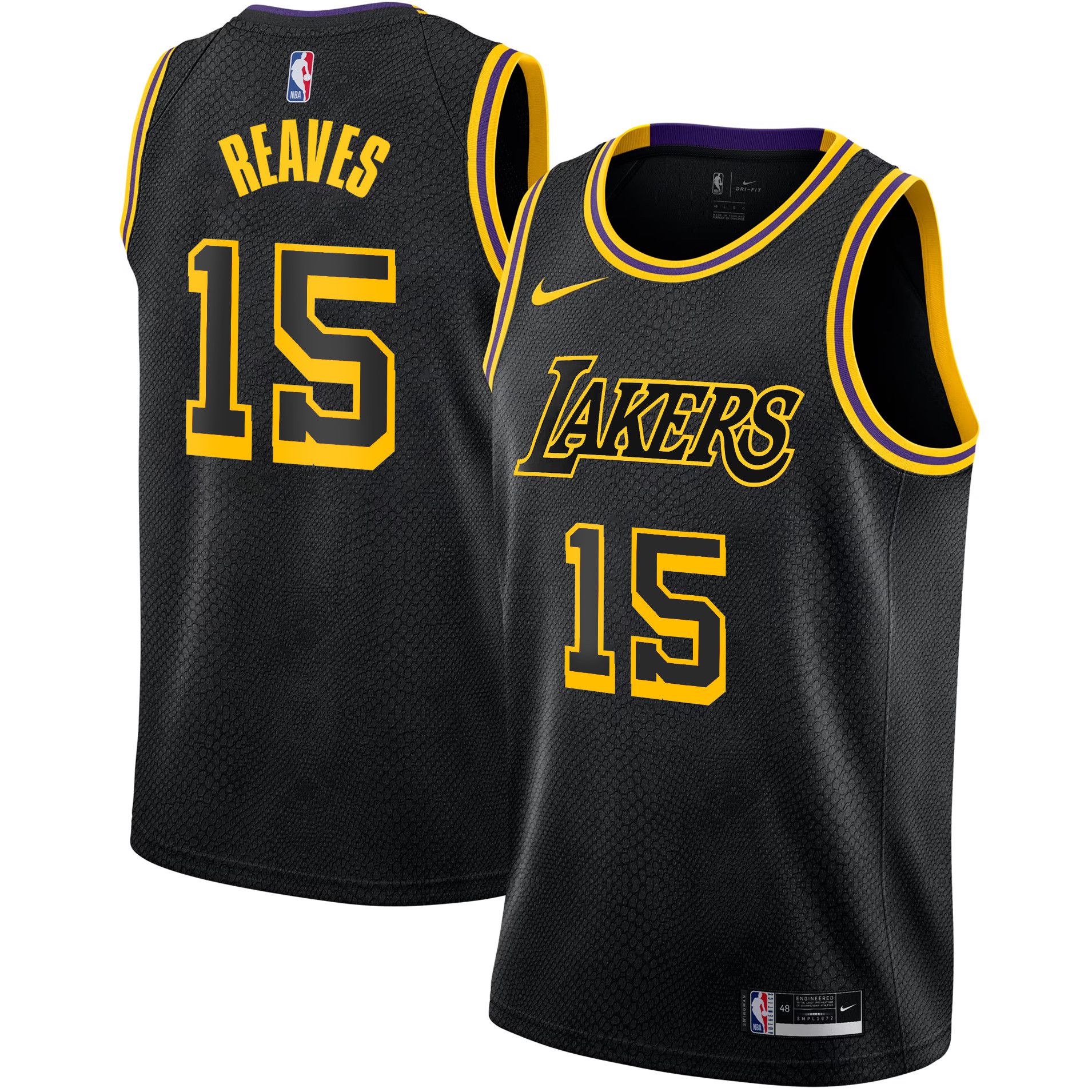 Men Los Angeles Lakers #15 Reaves Black 2025 Nike Swingman NBA Jersey->->NBA Jersey